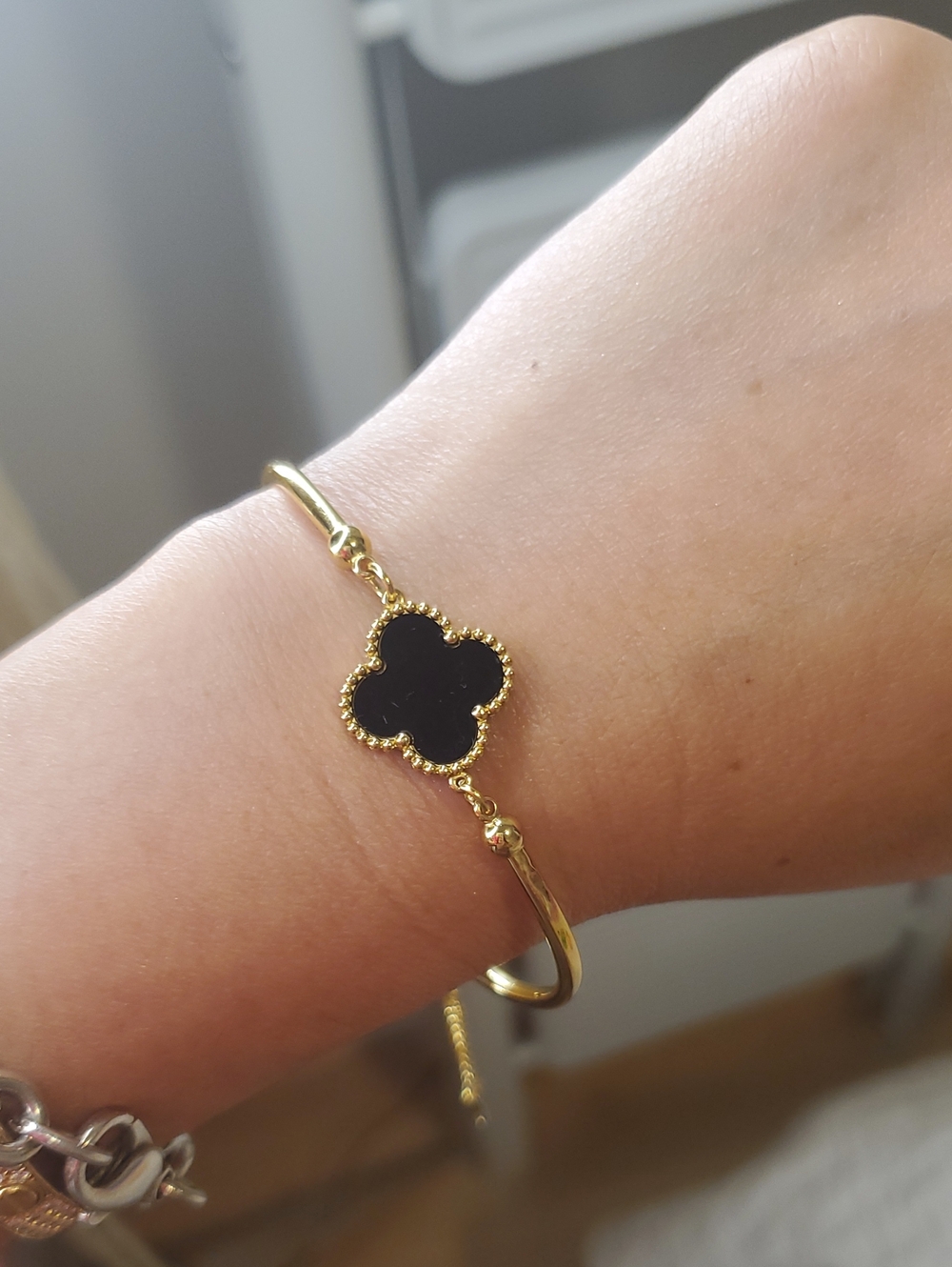 18K Gold Plated Bracelet with Black Clover Accent